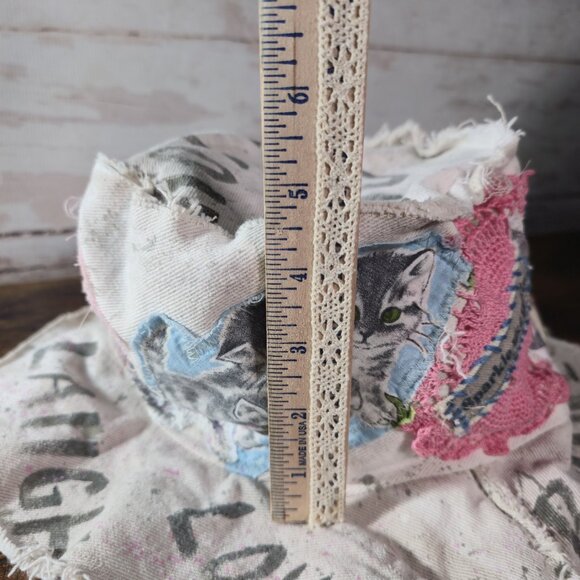 OOAK Upcycled Indie Boho Top Hat Sassy Cherub Graffiti Flower Cat Adjusts L-S